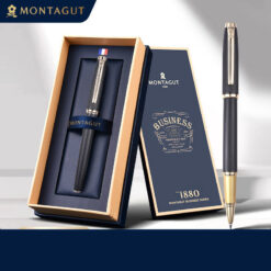 Bút bi ký tên Montagut 068 màu đen dập vân cao cấp quà tặng người thân kèm hộp đựng và túi