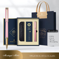 Set bút bi ký tên Montagut chính hãng M265 màu hồng đính đá cao cấp