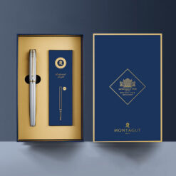 Set bút bi ký tên Montagut 066 chính hãng màu bạc dập vân