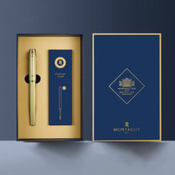 Set bút bi ký tên Montagut 066 chính hãng màu vàng dập vân