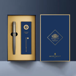 Set bút bi ký tên Montagut 066 chính hãng màu xám dập vân