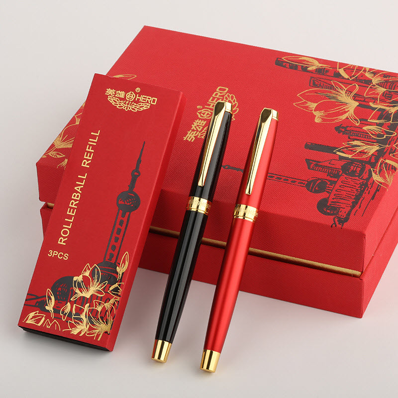 Set bút ký Hero 4 món cao cấp màu đỏ kèm hộp và túi hãng