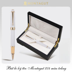 Bút bi ký tên Montagut 254 màu trắng chính hãng hộp gỗ đính đá cao cấp
