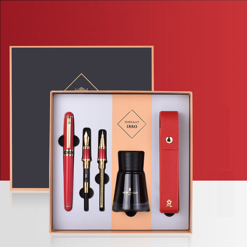 Set bút ký Montagut cao cấp 5 món MT430 kèm hộp và túi đựng màu đỏ