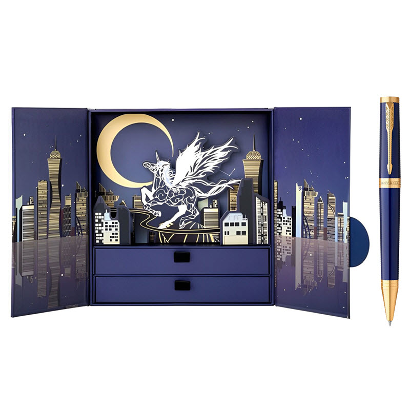 Set bút ký Parker chính hãng PK529 X-Blue mạ vàng 18k cao cấp làm quà