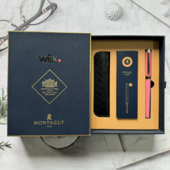 Set bút bi ký tên Montagut chính hãng M265 màu hồng đính đá cao cấp