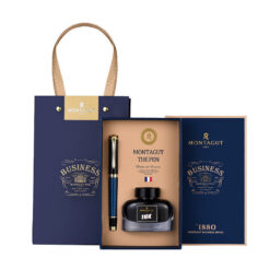 Set bút mực ký tên Montagut chính hãng M018 Carbon màu xanh quà tặng cao cấp