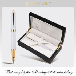 Bút máy ký tên Montagut 254 màu trắng chính hãng hộp gỗ đính đá cao cấp