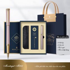 Set bút bi ký tên Montagut chính hãng M265 màu hồng baby đính đá cao cấp