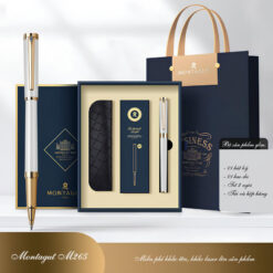 Set bút bi ký tên Montagut chính hãng M265 màu trắng đính đá cao cấp